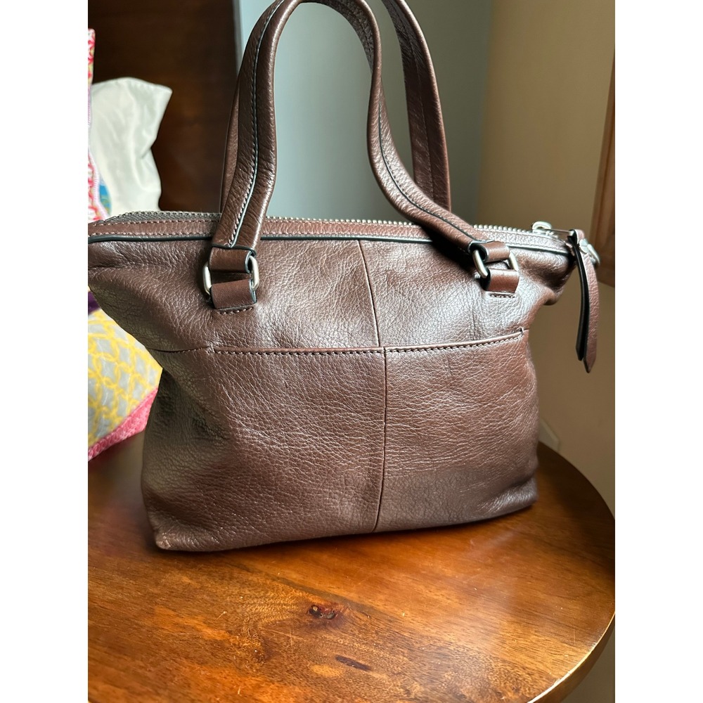 Fossil Dawson Brown Pebbled Leather Satchel Crossbody Bag - Picture 6 of 11
